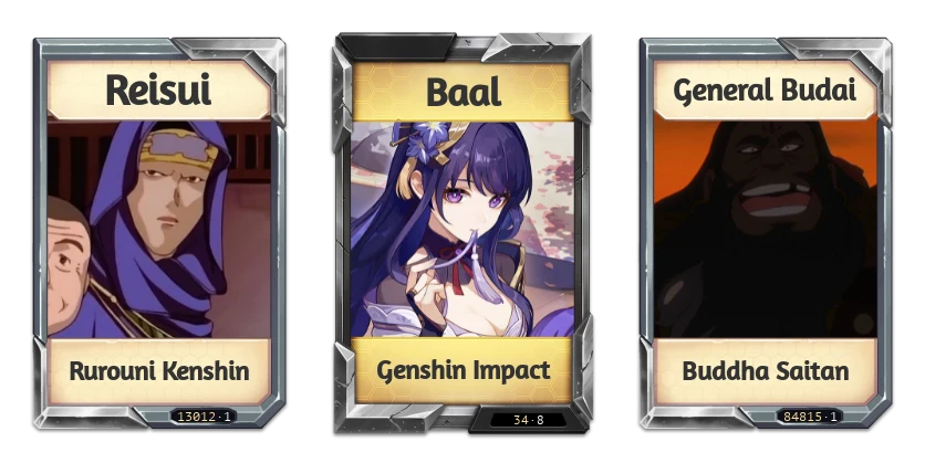 Three dropped cards: Reisui, Baal and General Budai